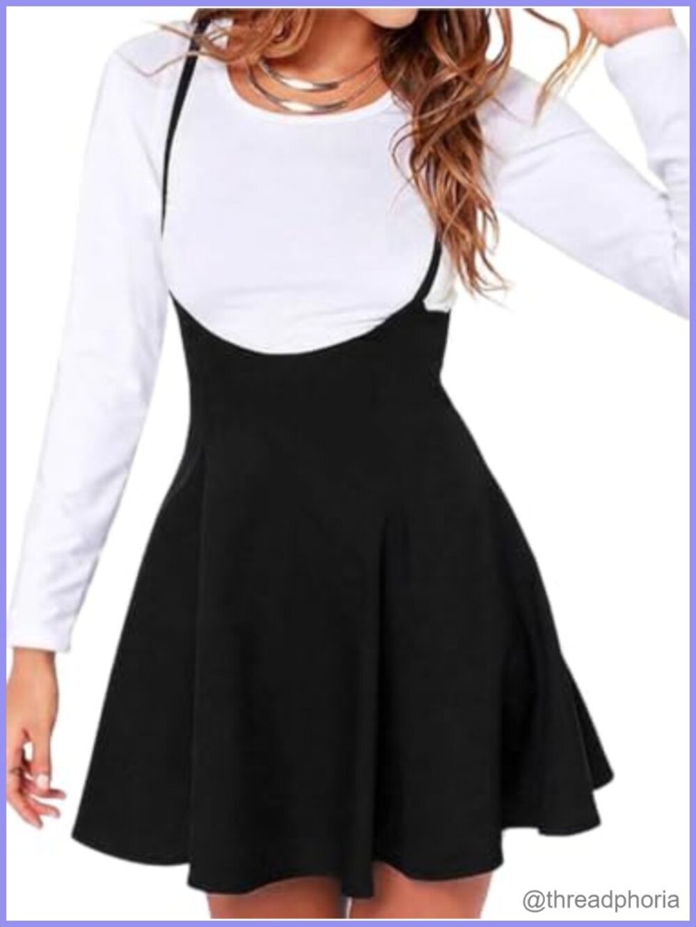 High Waist Suspender Skater Skirt Flared Pinafore Mini